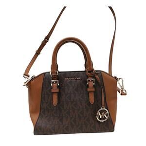 Michael Kors Ciara Brown Satchel Monogram Signature Bag w Strap & MK Charm R$368
